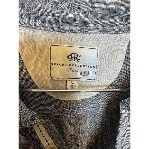 Report Collection Resort Linen Button Up Long Sleeve Shirt Casual Mens L Gray - Picture 10 of 11